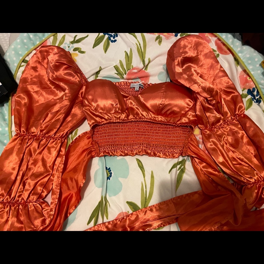 Fashion Nova Satin Orange Crop Top